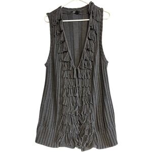 Style & Co Womens XL Gray Fringe Knit Vest Sleeveless Ribbed Cardigan Sweater